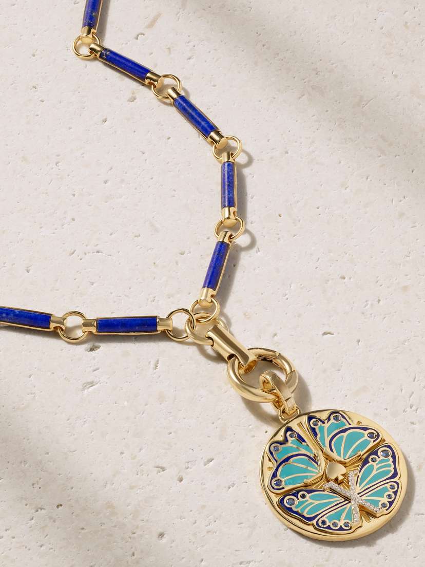 Foundrae Reverie Element 18-karat Gold, Lapis Lazuli, Diamond And Enamel Necklace
