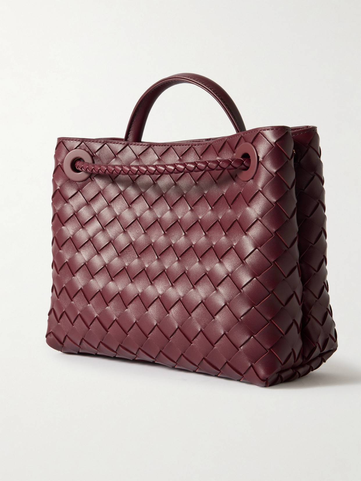 Bottega Veneta Andiamo Small Embellished Intrecciato Leather Tote In Burgundy
