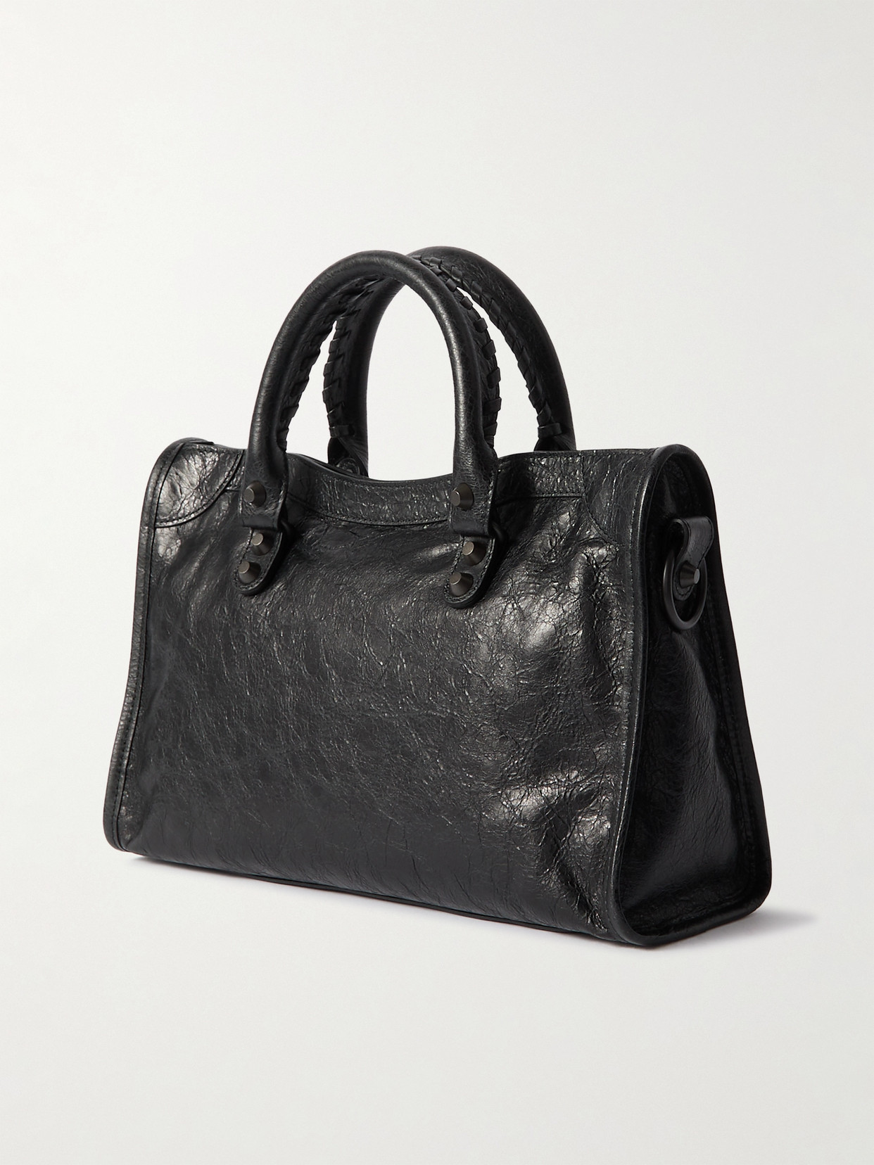 Balenciaga Le City Small Embellished Textured-leather Tote In Black