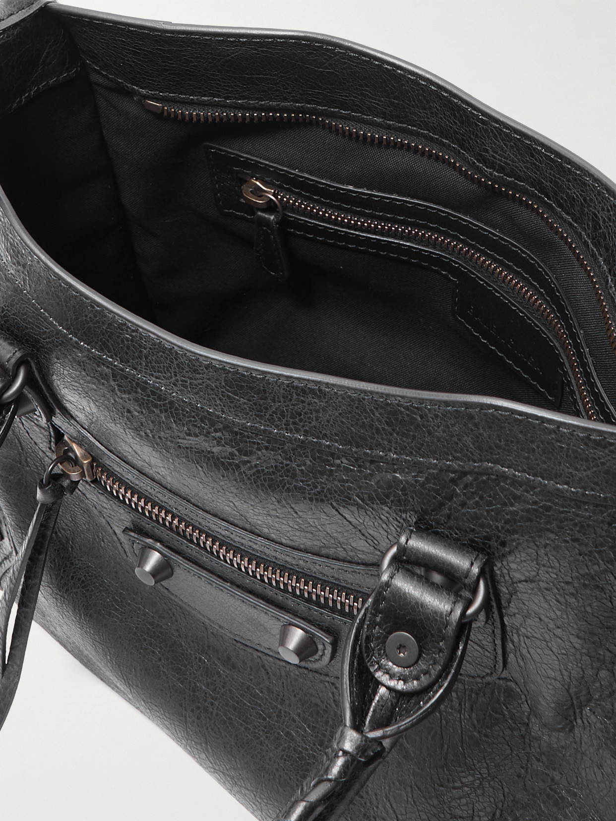 Balenciaga Le City Small Embellished Textured-leather Tote In Black