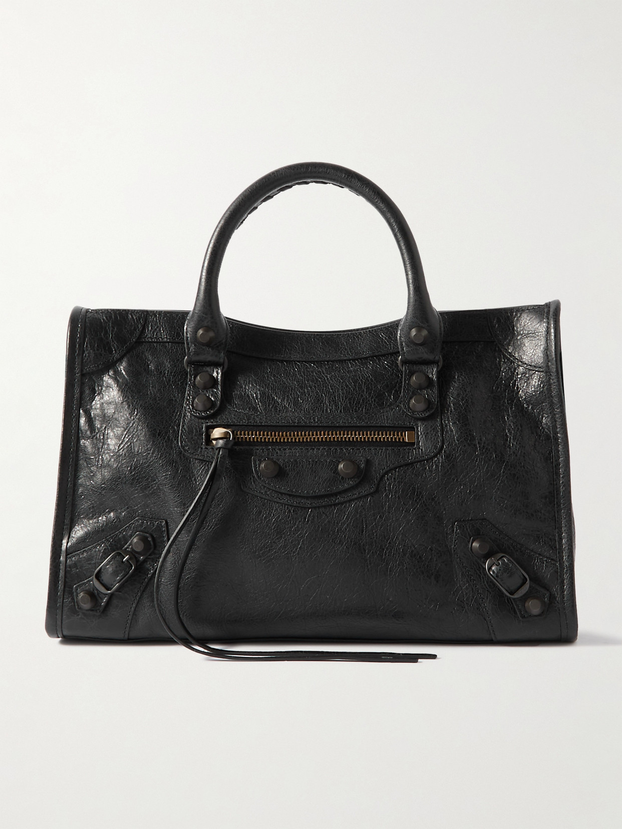 Balenciaga Le City Small Embellished Textured-leather Tote In Black