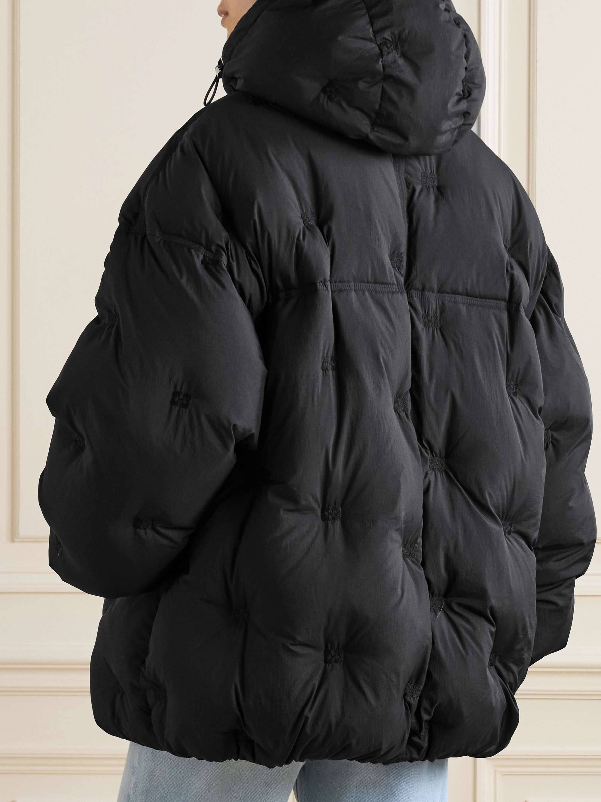 GANNI Logo-embroidered quilted recycled-shell hooded jacket
