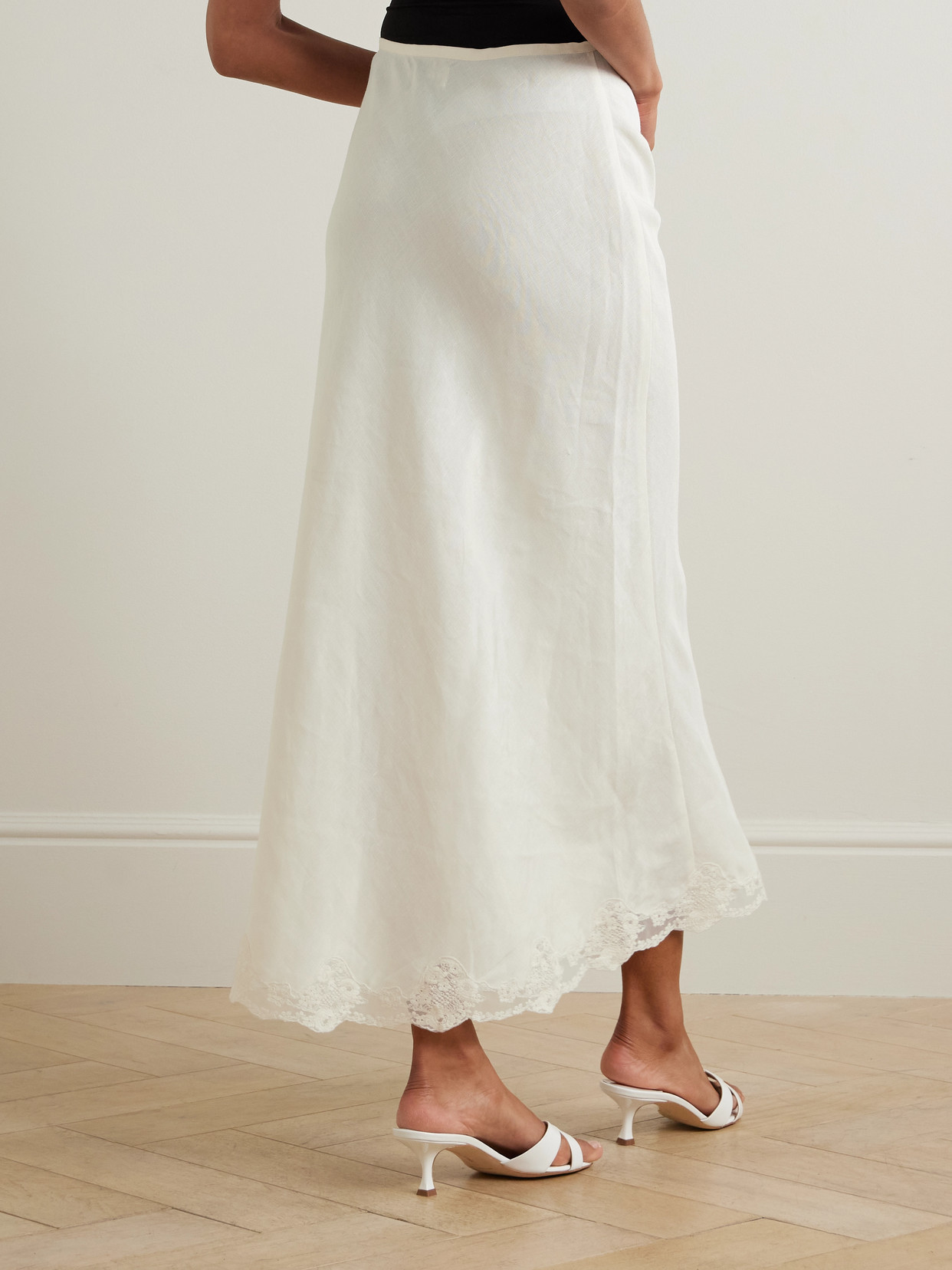 Crystal Lace-Trimmed Linen-Blend Midi