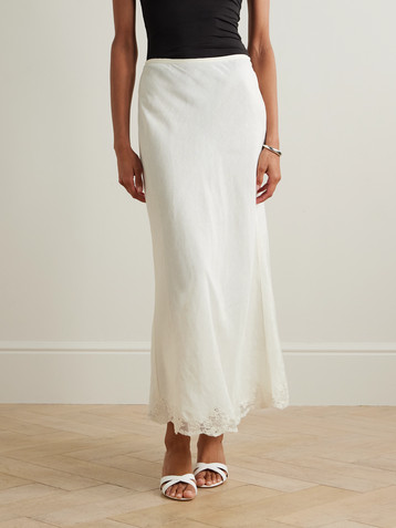 RIXO Crystal lace-trimmed linen-blend midi skirt