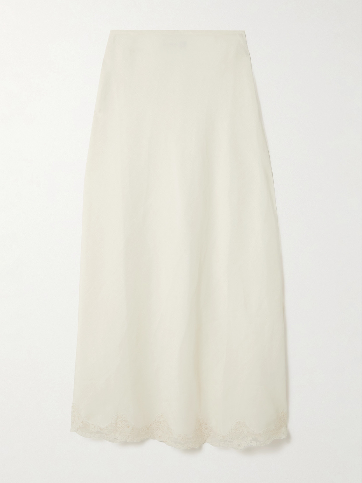 Rixo London Crystal Lace-trimmed Linen-blend Midi Skirt In Cream