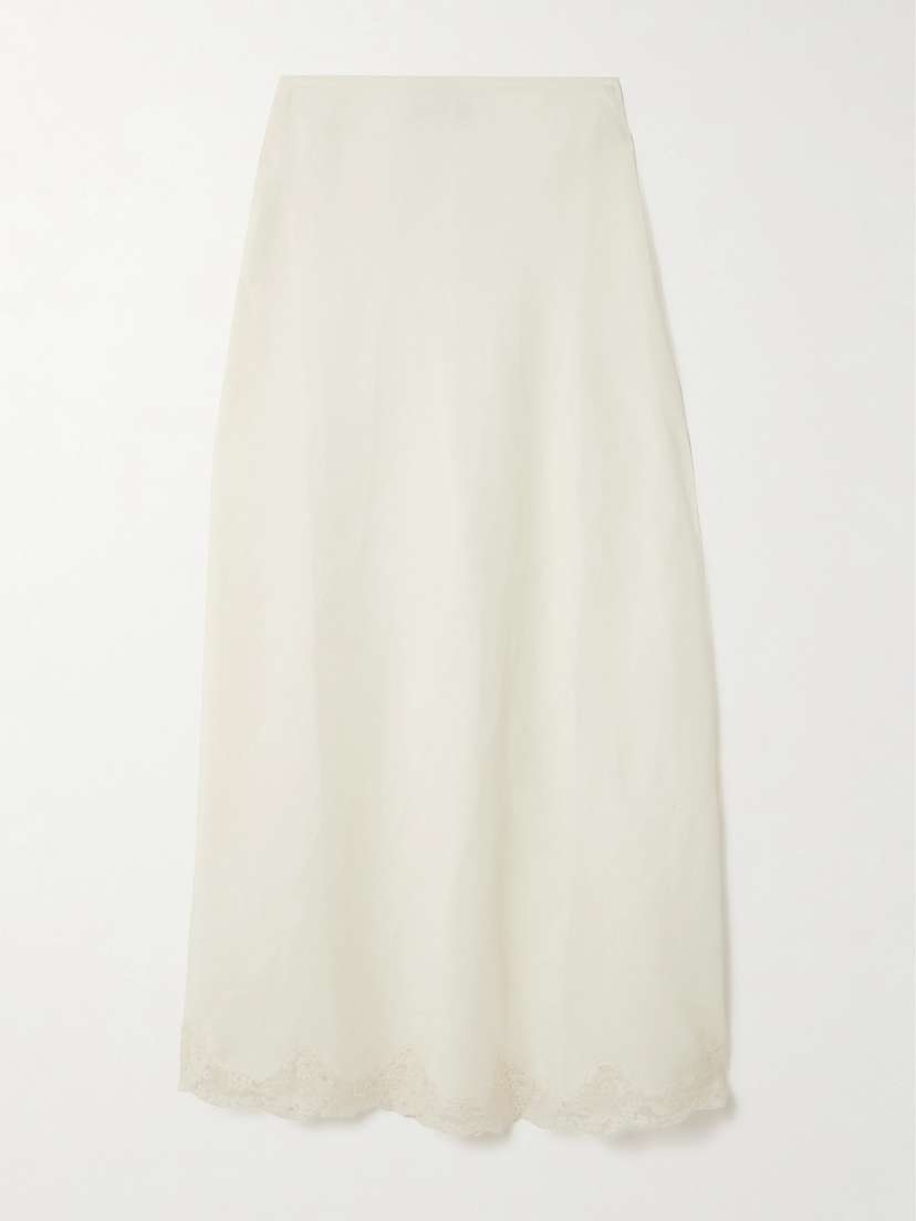 Rixo Crystal Lace-trimmed Linen-blend Midi Skirt