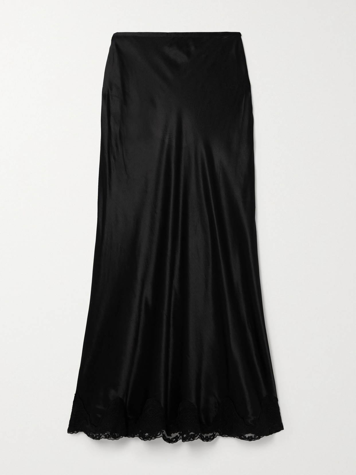 Rixo London Crystal Scalloped Lace-trimmed Satin Midi Skirt In Black