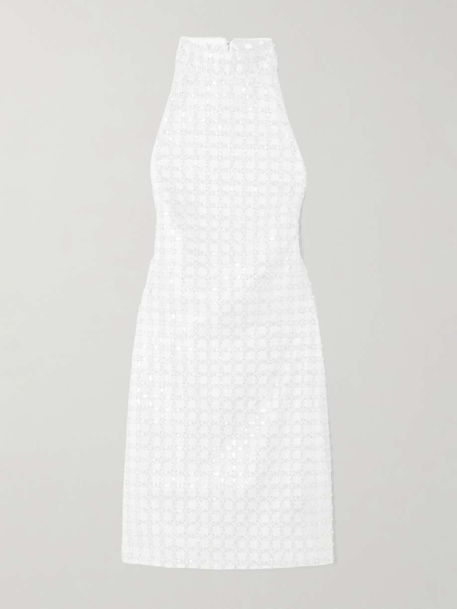 embellished recycled-satin halterneck mini dress