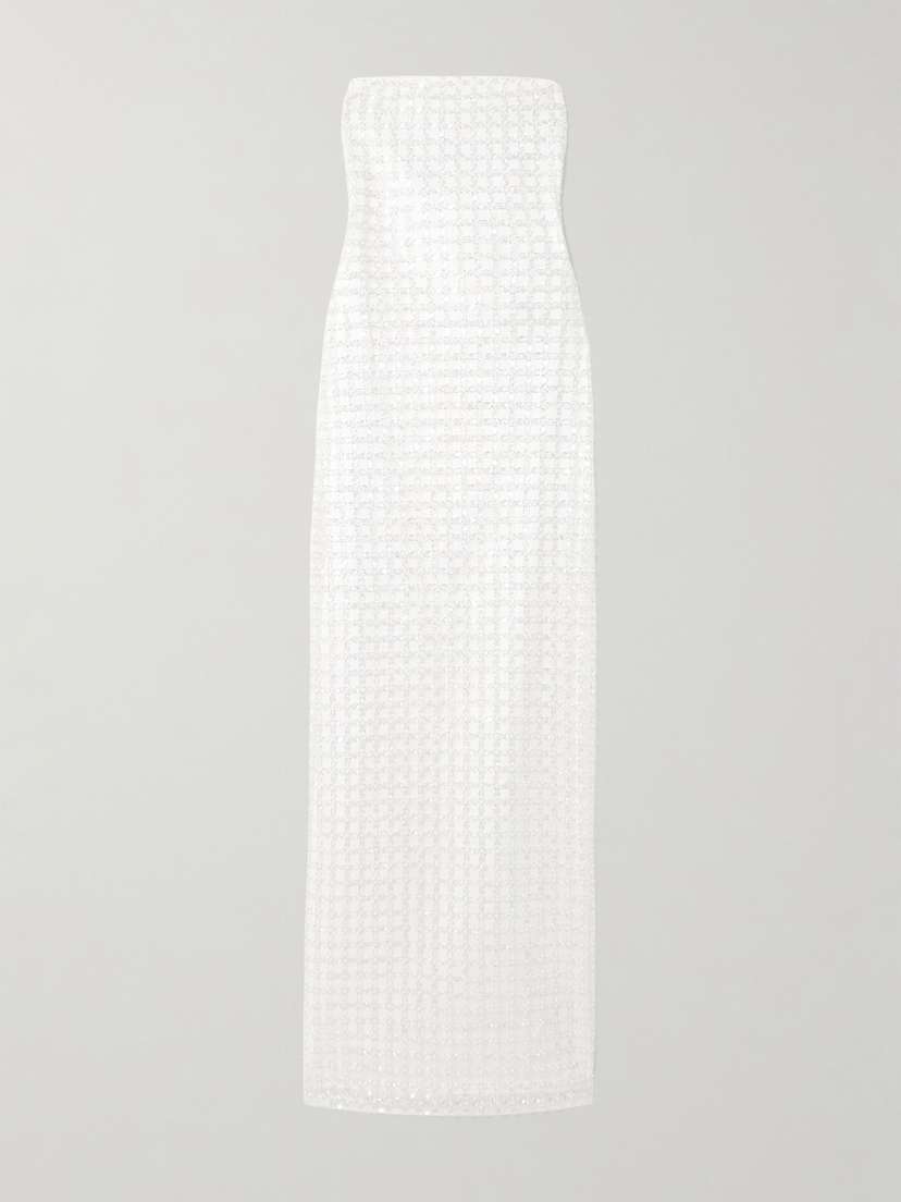 Rotate Birger Christensen Strapless Embellished Recycled Satin Midi Dress