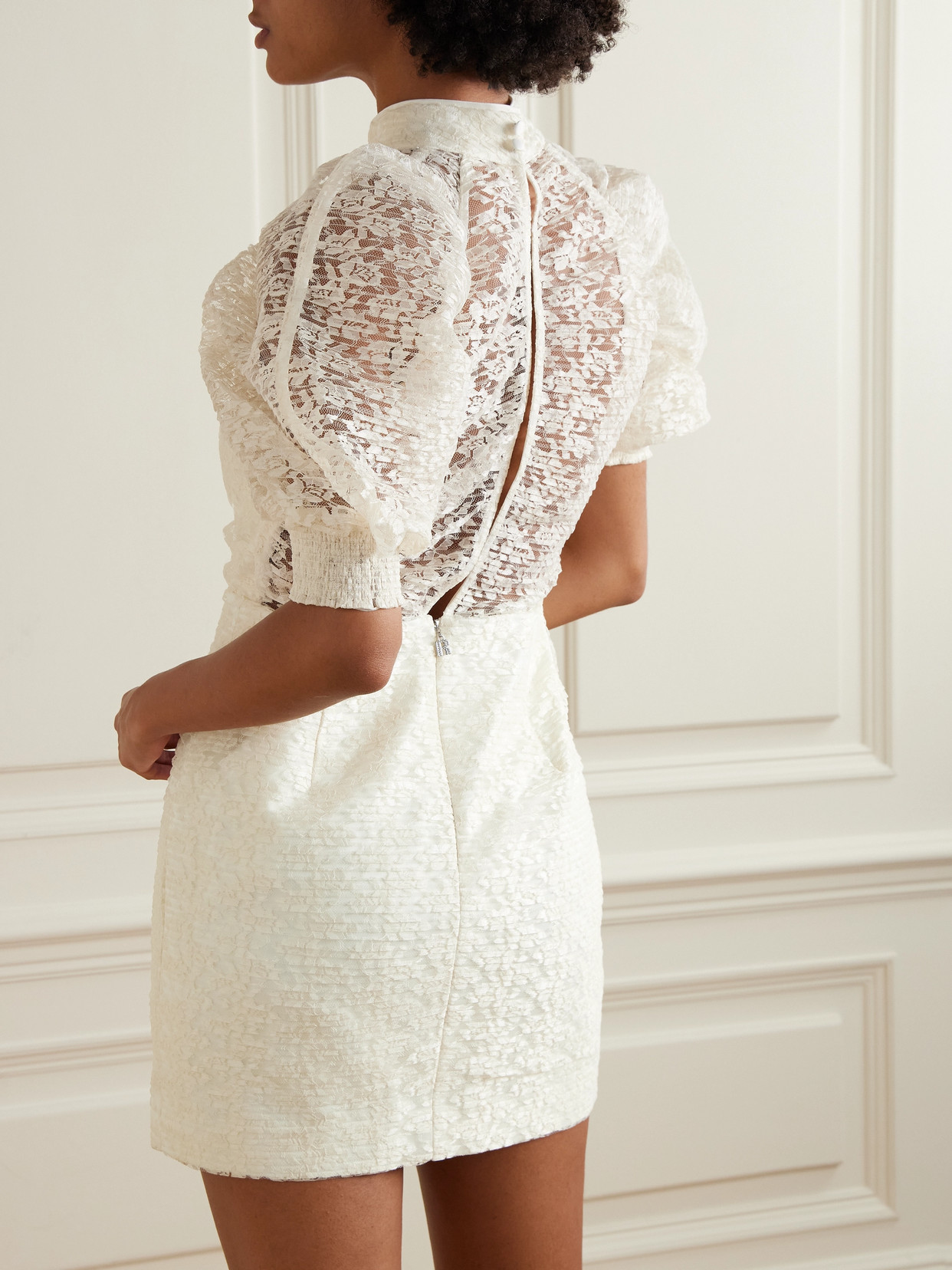 Rotate Birger Christensen Recycled Plissé-lace Mini Dress In White