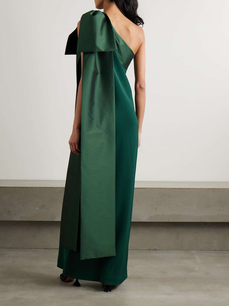 adrian one-shoulder bow-detailed crepe and taffeta gown