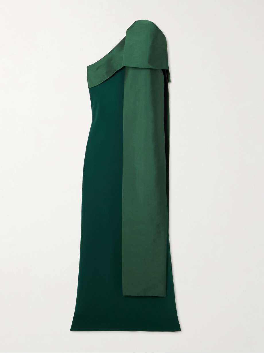 adrian one-shoulder bow-detailed crepe and taffeta gown