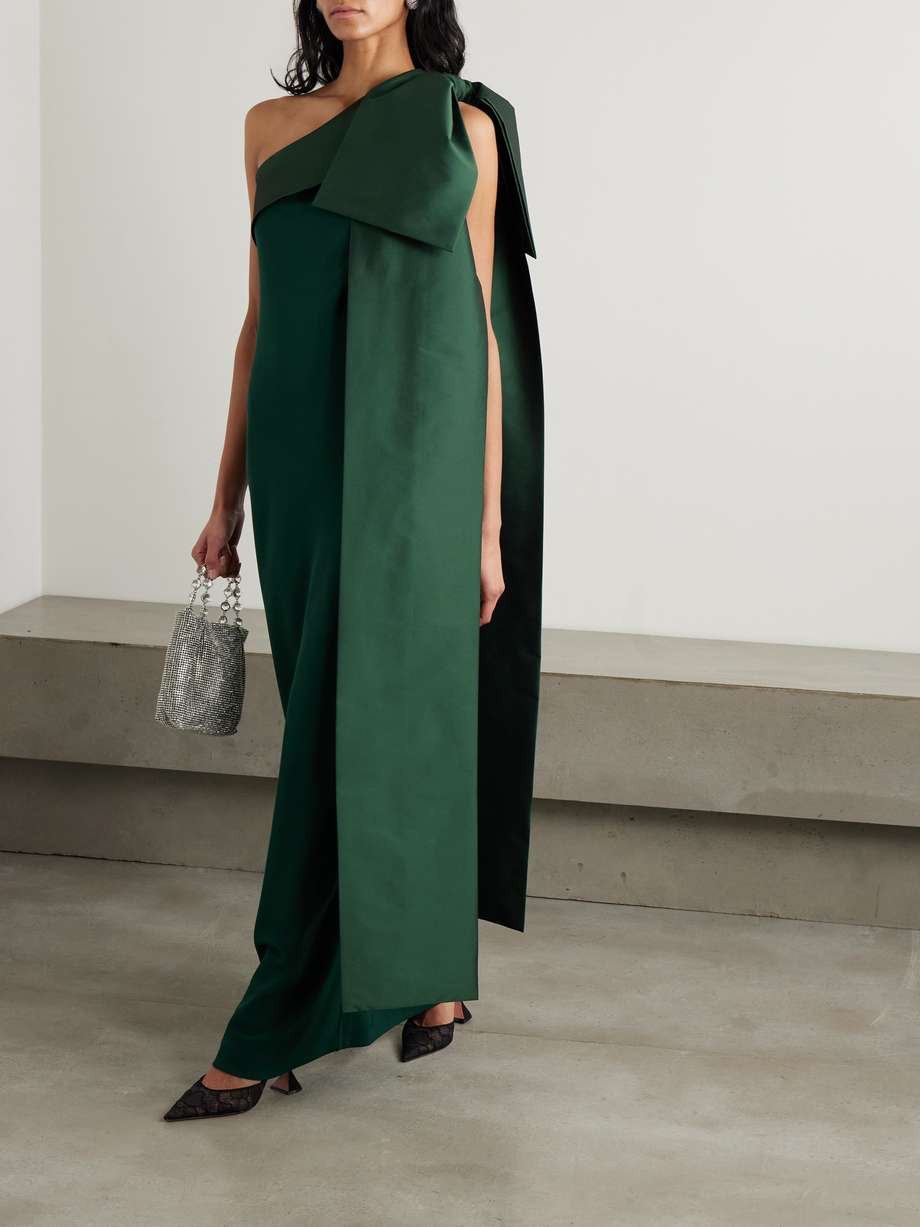 adrian one-shoulder bow-detailed crepe and taffeta gown