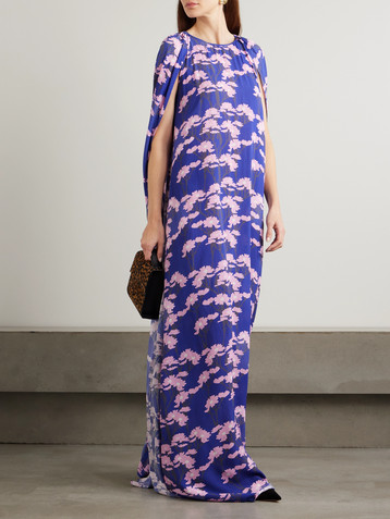 Bernadette Minnie cape-effect floral-print crepe de chine gown
