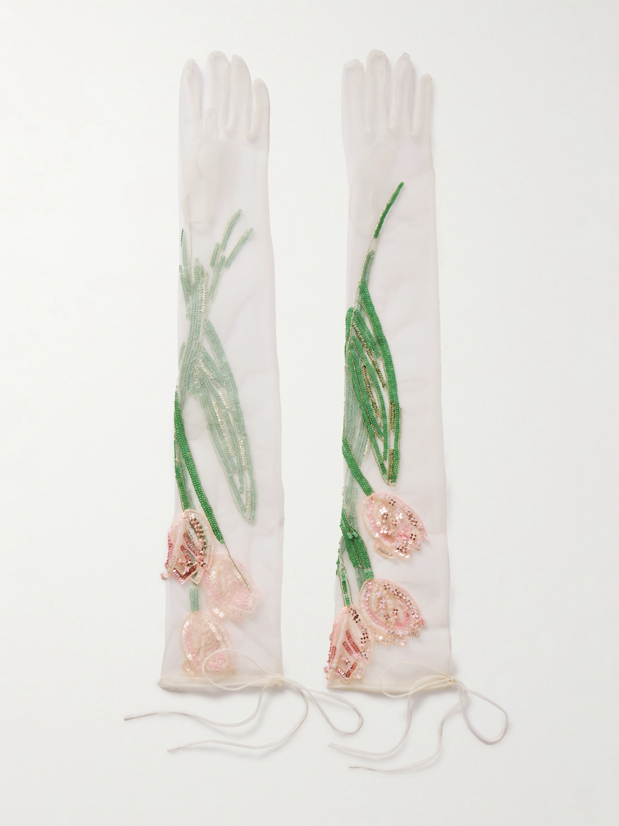 Bernadette Embellished Tulle Gloves In Ivory