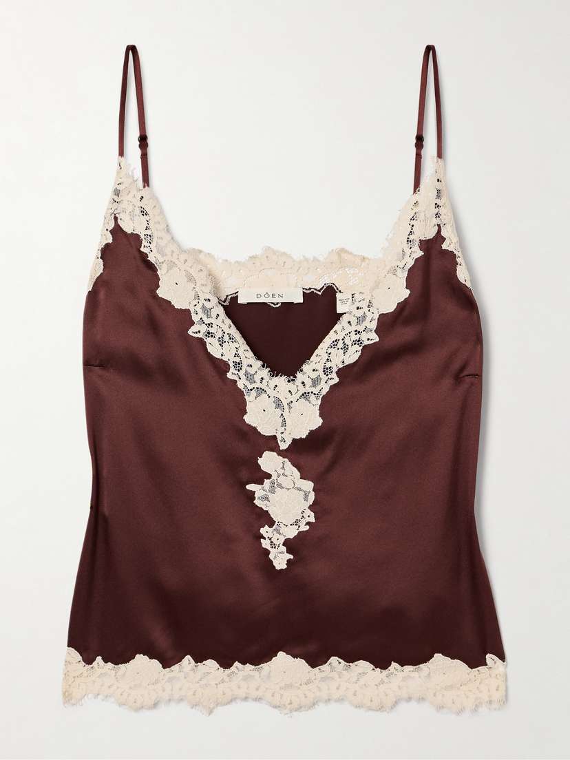DÔEN Kira Corded Lace-trimmed Silk-satin Camisole - x large