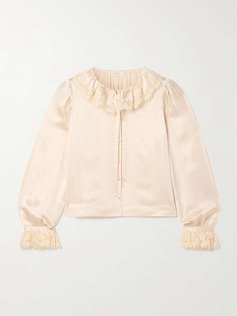 DÔEN Ingrid Corded Lace-trimmed Ruffled Silk-satin Blouse