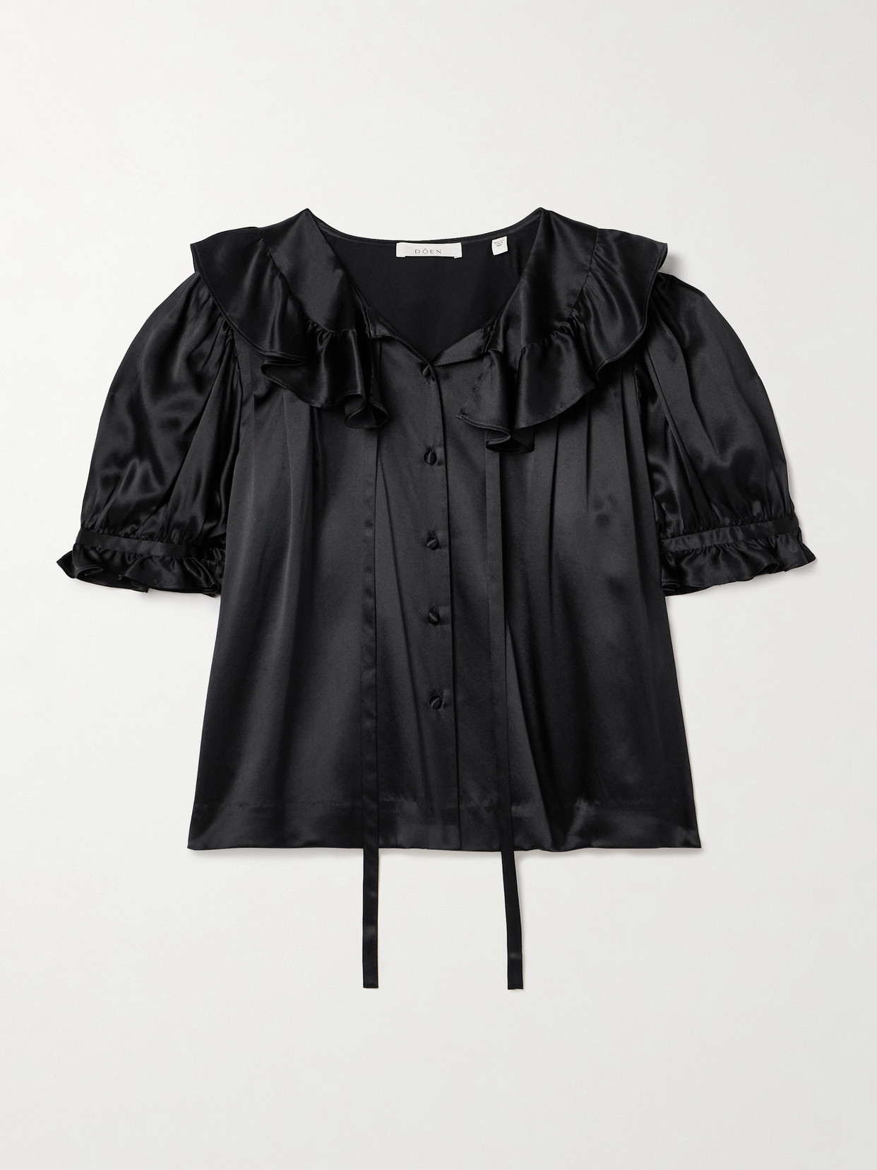 DÔEN - Kelela Ruffled Silk-charmeuse Blouse - Black