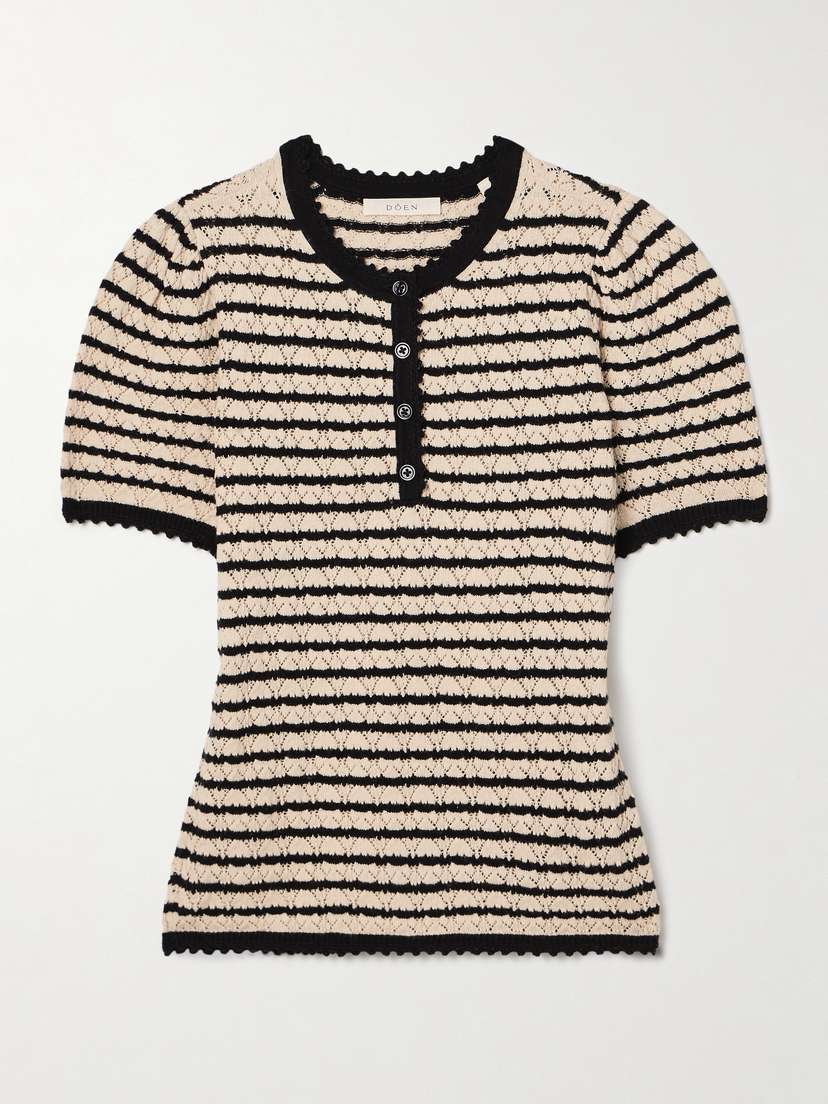 DÔEN Brandie Striped Pointelle-knit Pima Cotton And Silk-blend Top - x large
