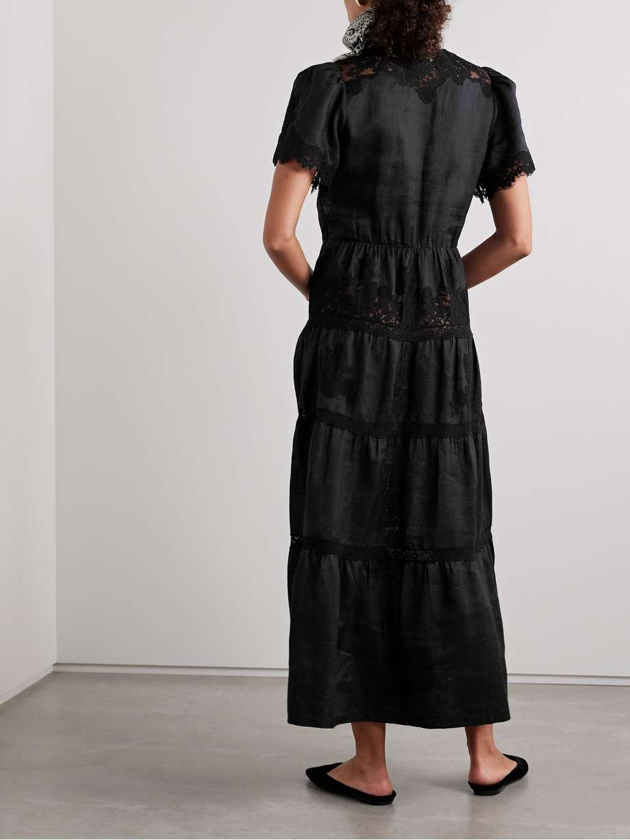 graciela tiered corded lace-paneled ramie midi dress