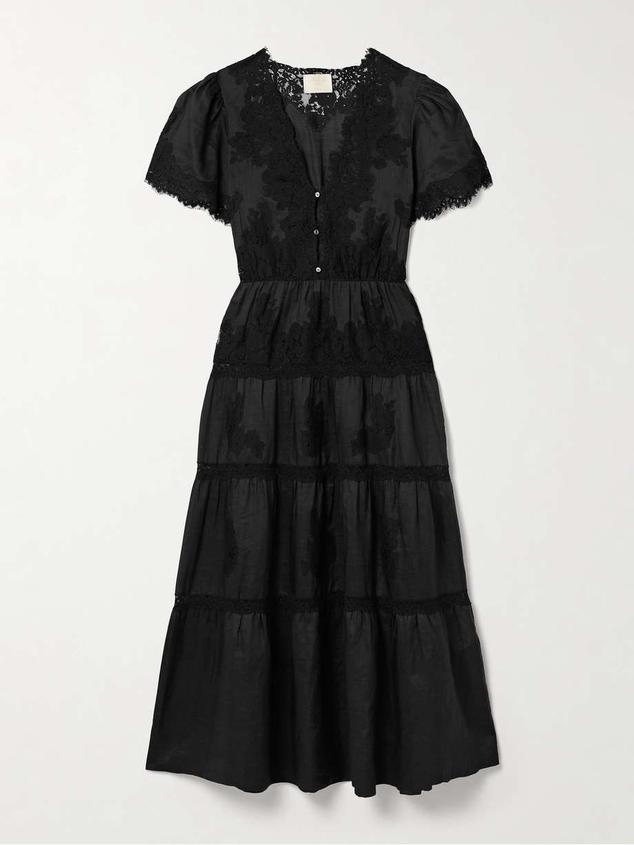 graciela tiered corded lace-paneled ramie midi dress