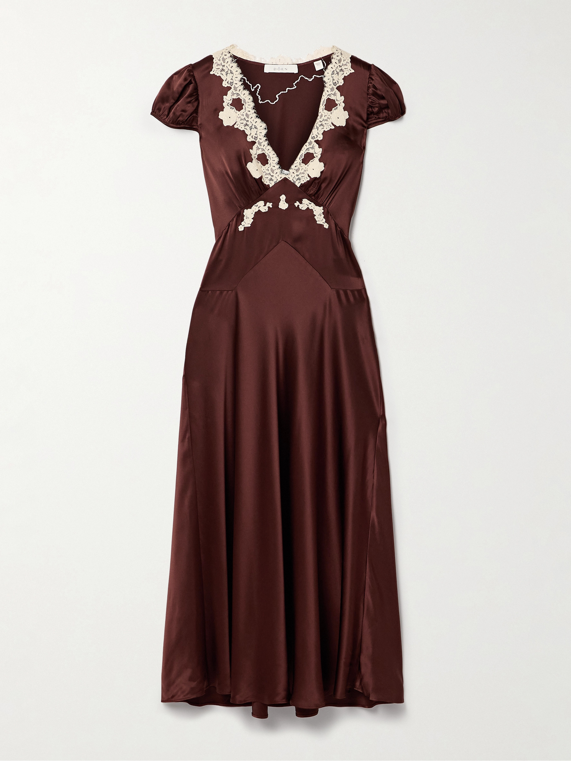 Den - Coraline corded lace-trimmed silk-satin midi dress | Plush Den - Coraline corded lace-trimmed silk-satin midi dress | Plush