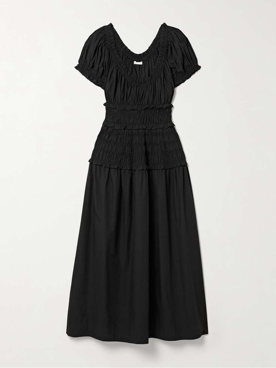 leanne shirred organic cotton-voile midi dress