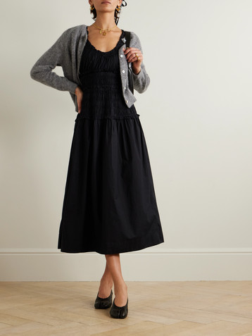 Dôen Leanne shirred organic cotton-voile midi dress