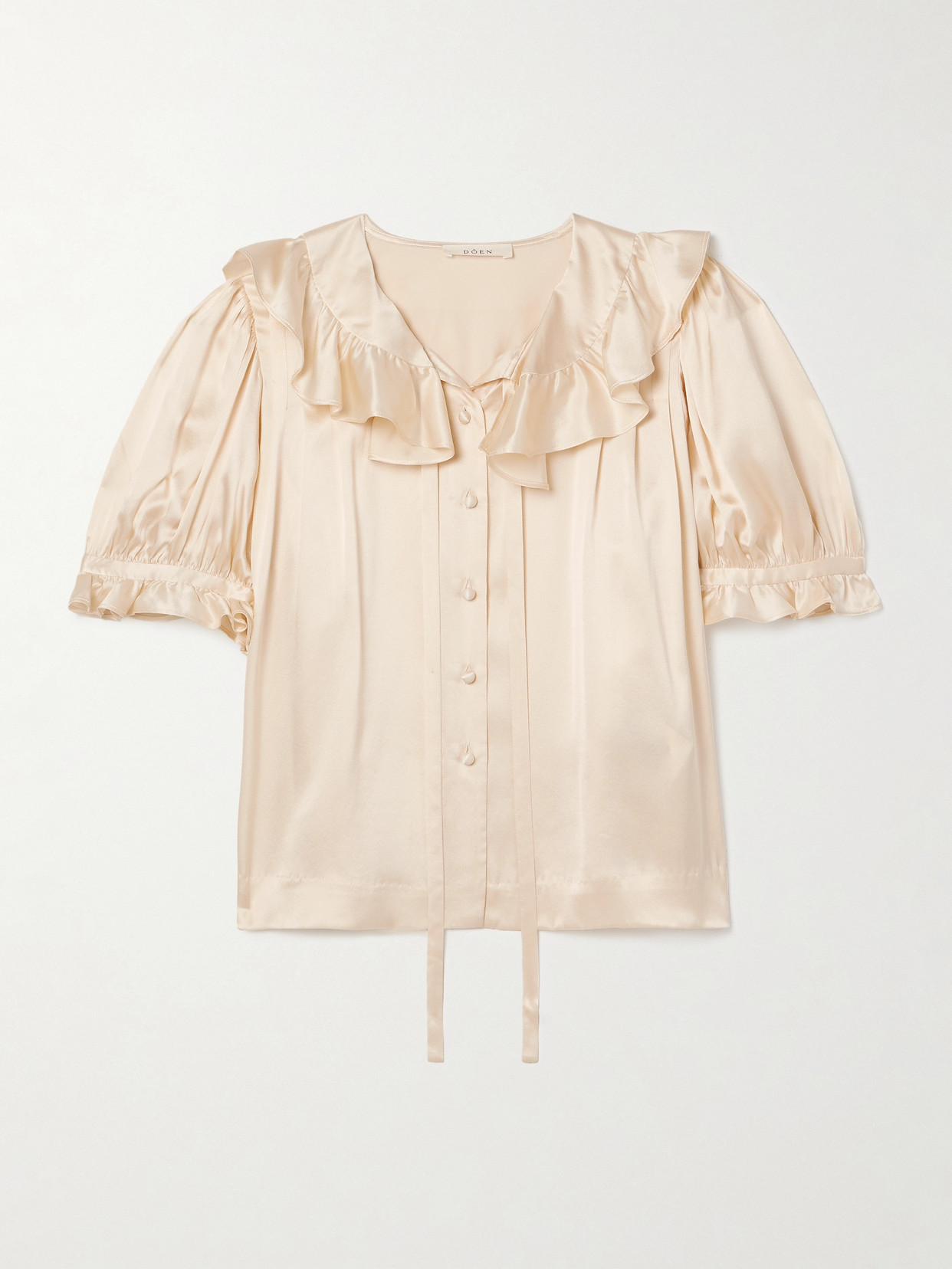 Doen Kelela Ruffled Silk-charmeuse Blouse In Neutrals