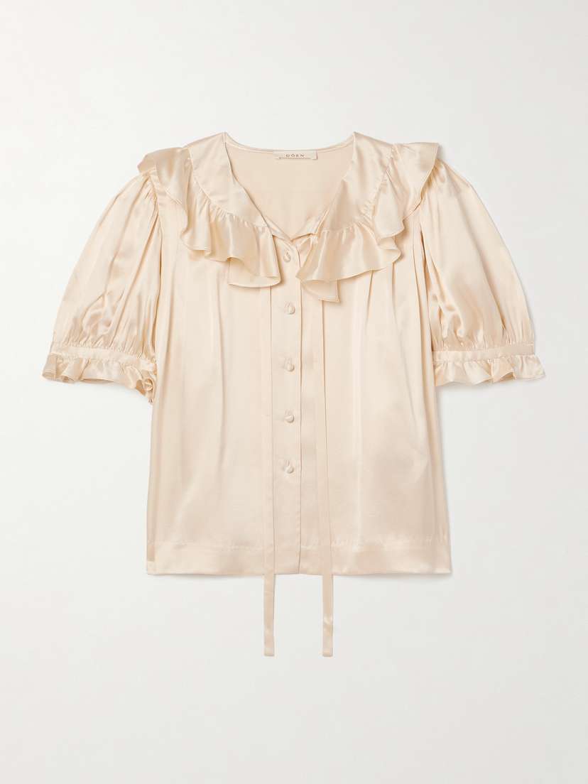 DÔEN Kelela Ruffled Silk-charmeuse Blouse