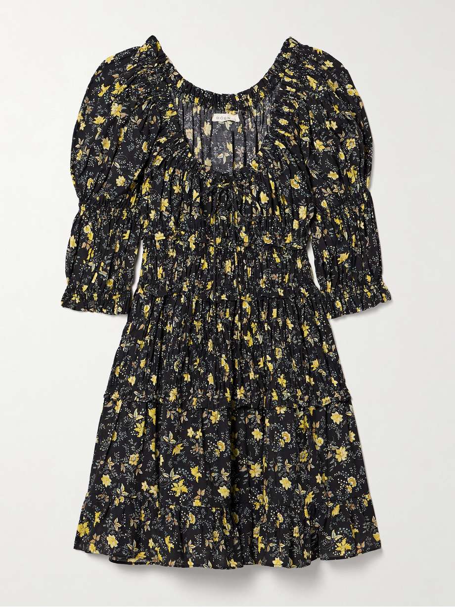 ismene shirred floral-print organic cotton-blend voile mini dress