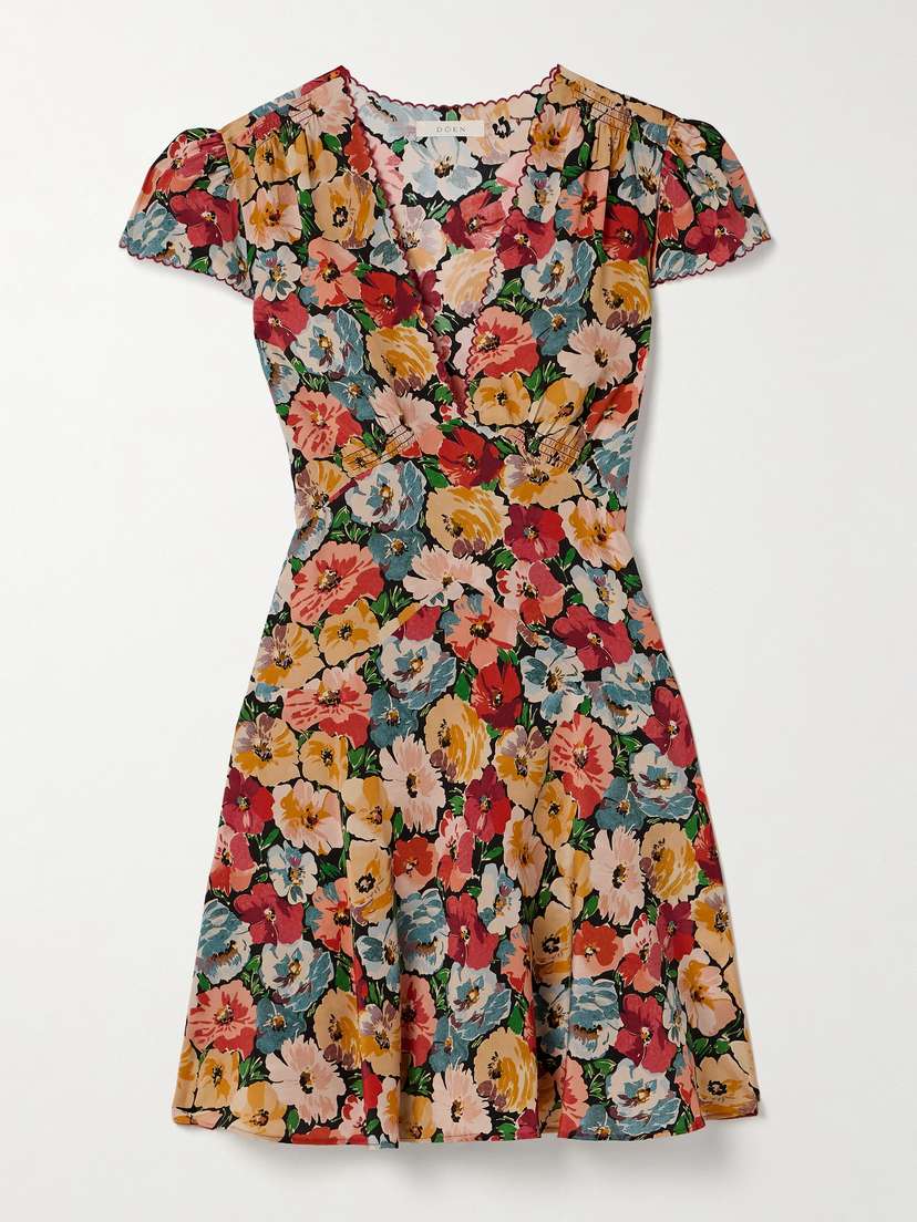 DÔEN Dianne Floral-print Silk Crepe De Chine Mini Dress