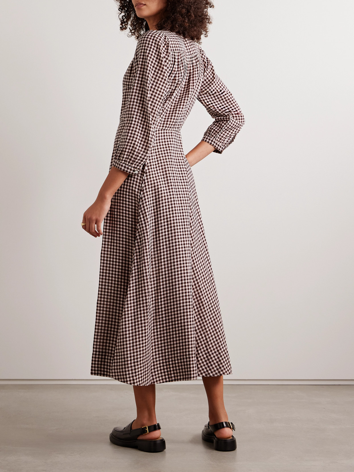 DOEN MARIELLE CHECKED ORGANIC COTTON-FLANNEL MIDI DRESS