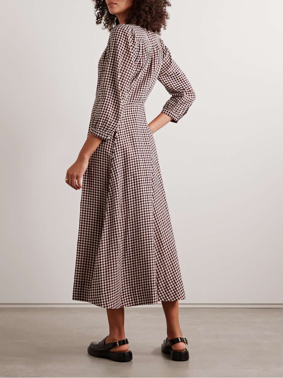 marielle checked organic cotton-flannel midi dress