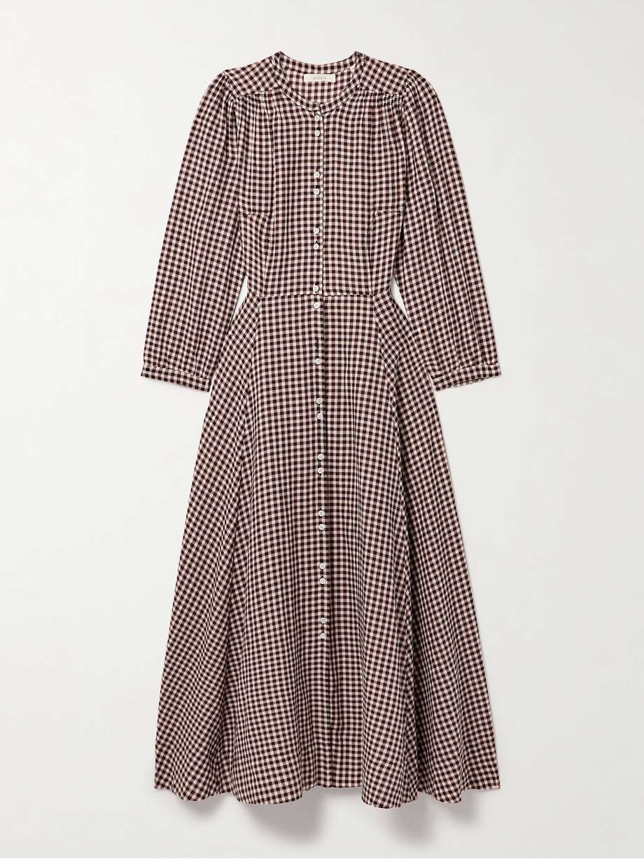 marielle checked organic cotton-flannel midi dress