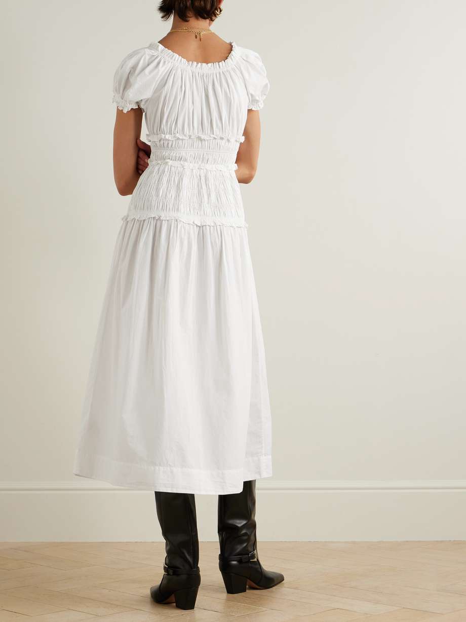 leanne shirred organic cotton-voile midi dress