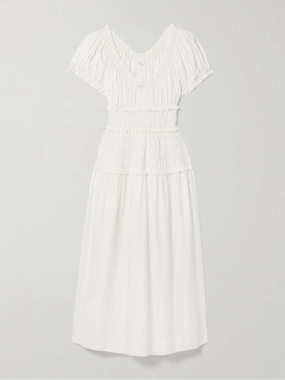 leanne shirred organic cotton-voile midi dress