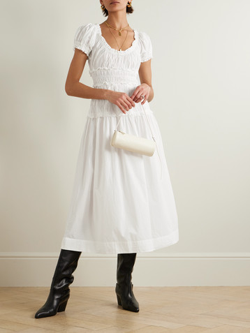 Dôen Leanne shirred organic cotton-voile midi dress