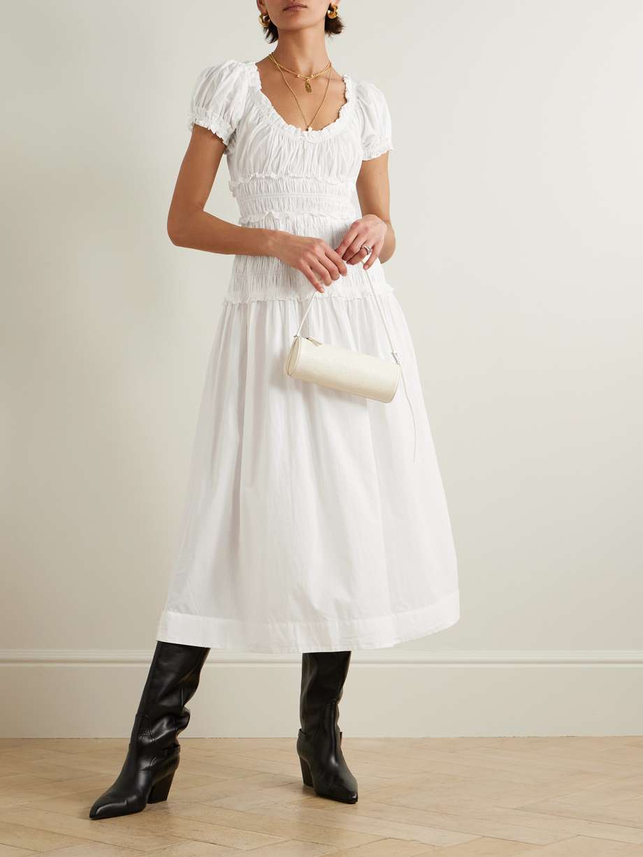 leanne shirred organic cotton-voile midi dress