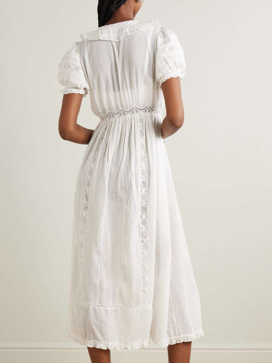 phoebe lace-trimmed pintucked organic cotton-voile midi shirt dress