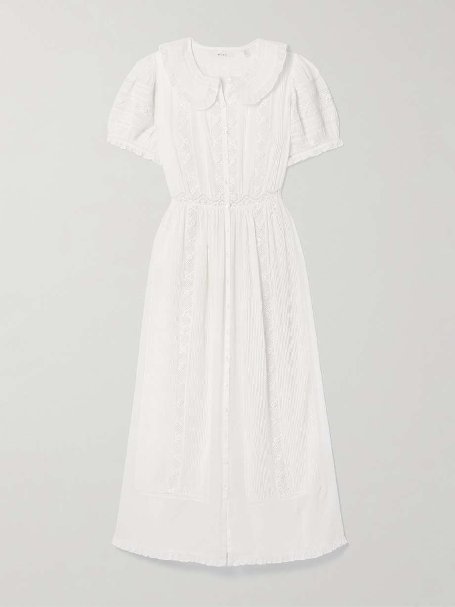 phoebe lace-trimmed pintucked organic cotton-voile midi shirt dress