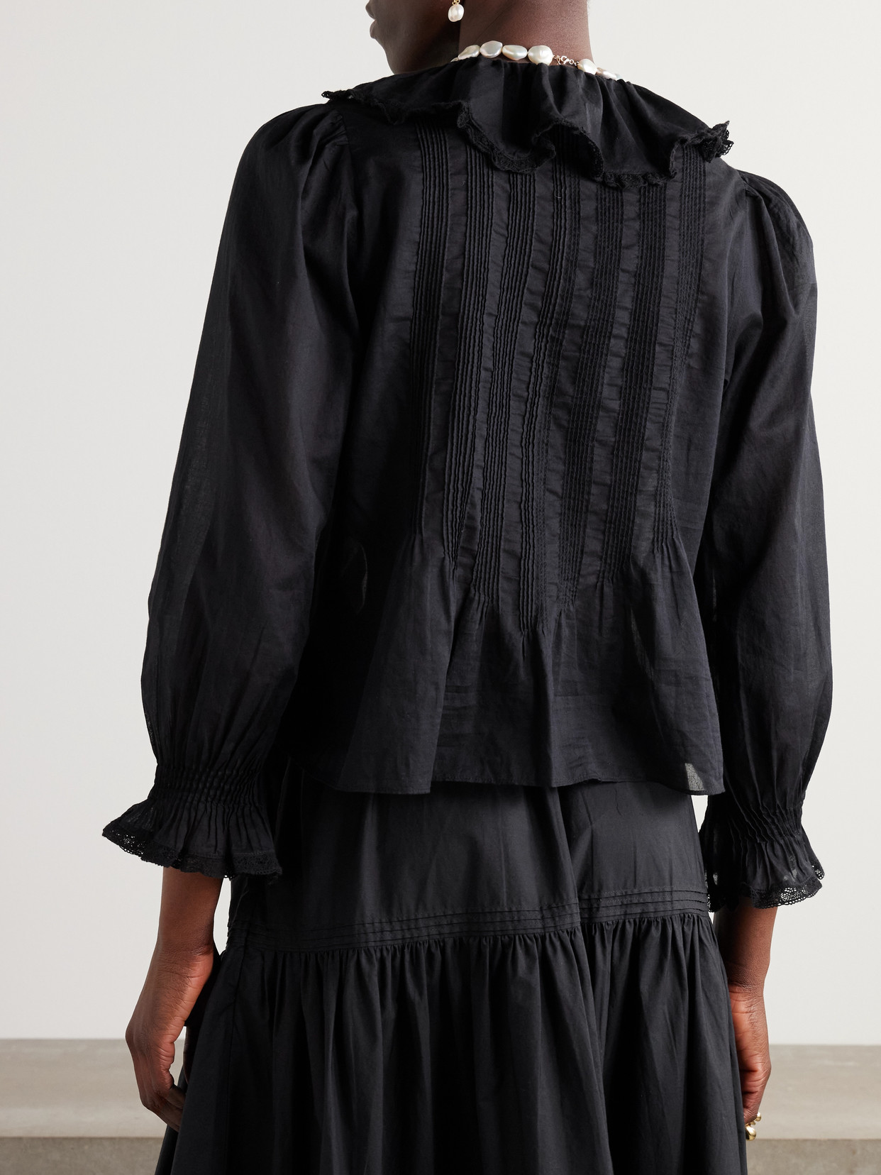 Dôen - Hardy Lace-Trimmed Ruffled Pintucked Organic Cotton-Voile Blouse