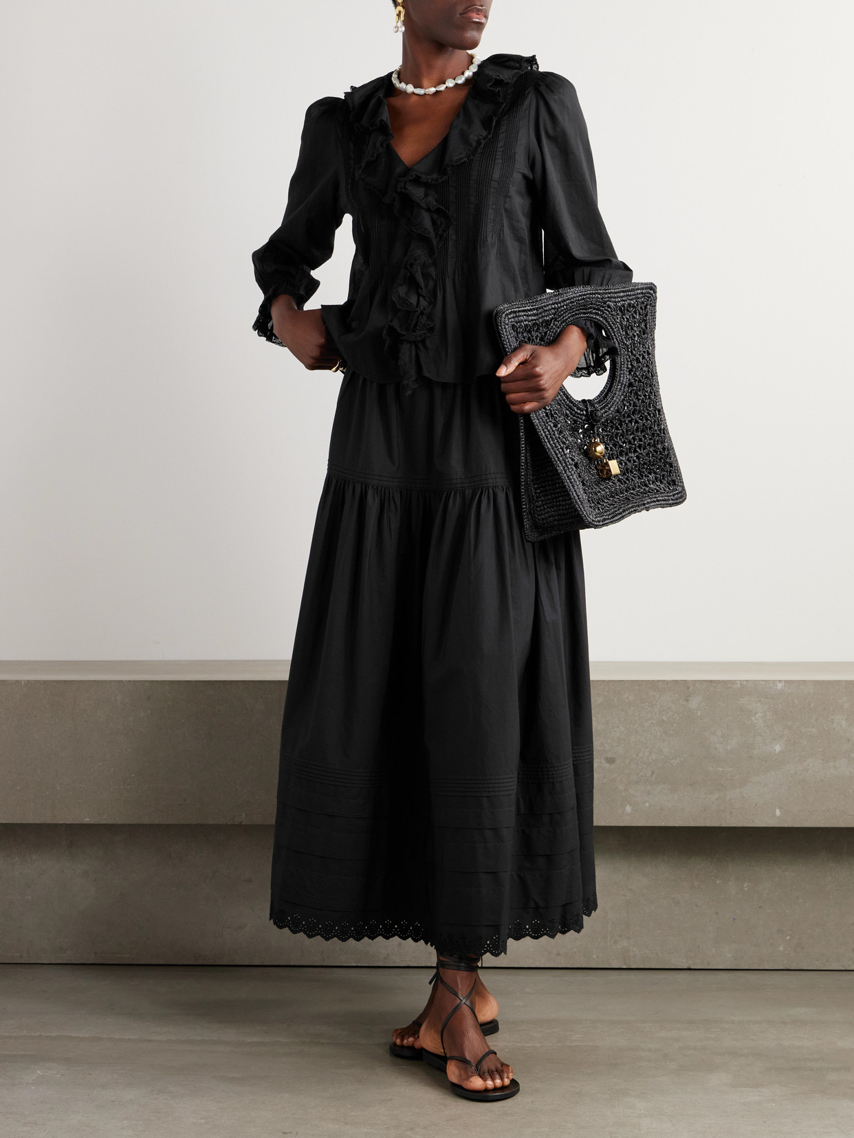 Dôen - Hardy Lace-Trimmed Ruffled Pintucked Organic Cotton-Voile Blouse