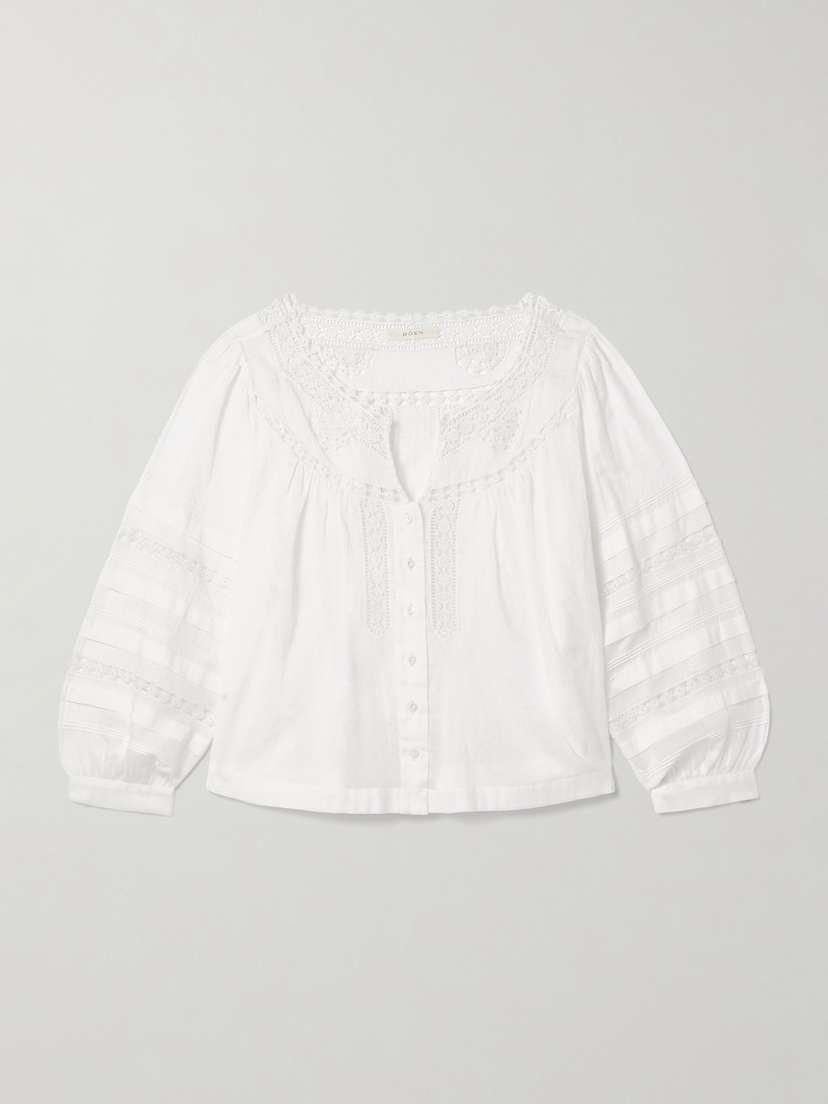 DÔEN Celeste Crochet-trimmed Organic Cotton-voile Blouse