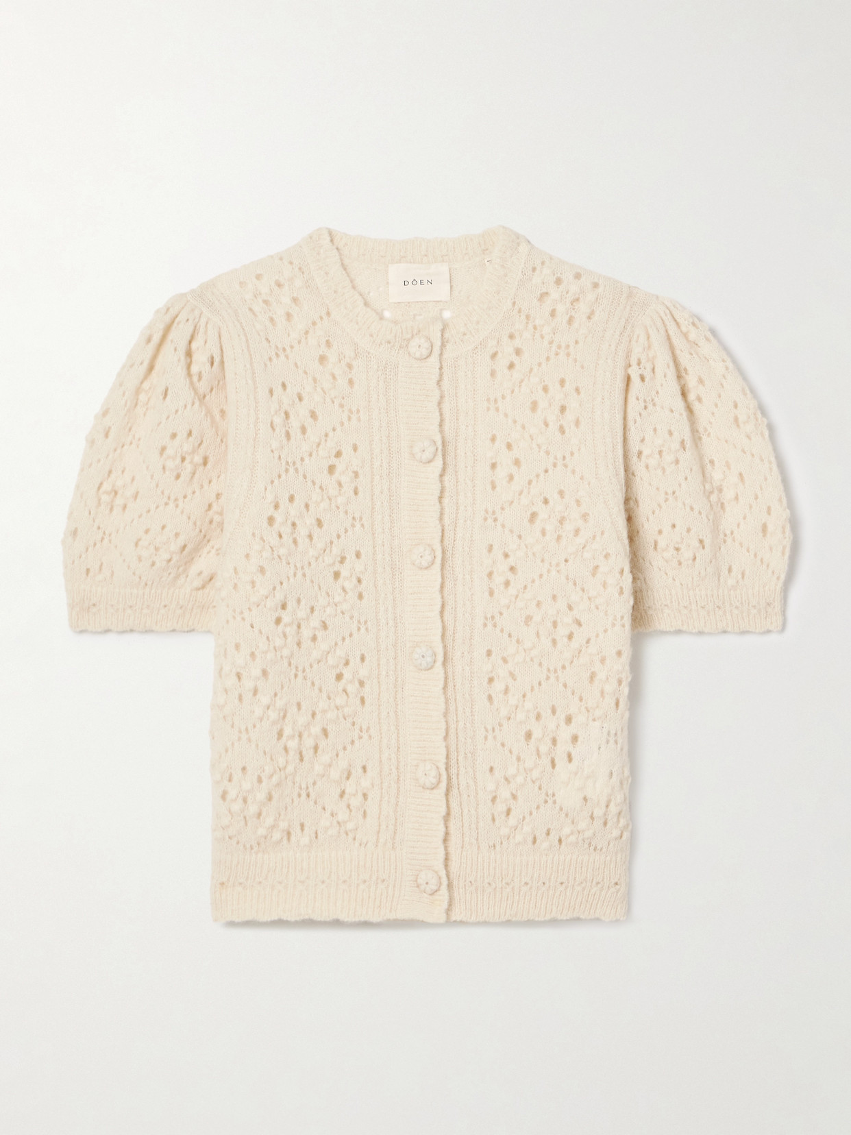 Doen Mirabelle Pointelle-knit Alpaca-blend Cardigan In Ivory