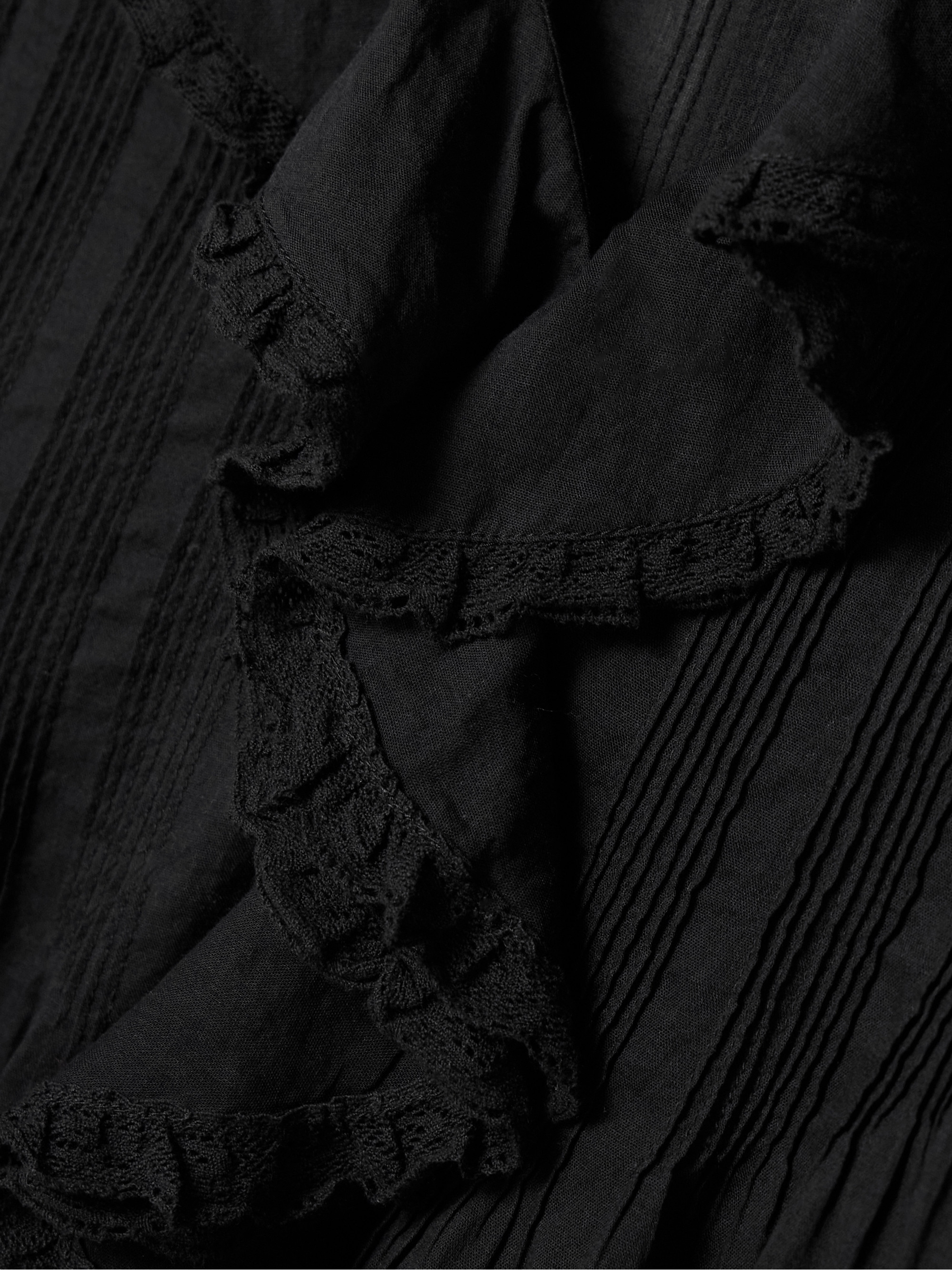 Dôen Henri ruffled pintucked lace-trimmed organic cotton-voile blouse