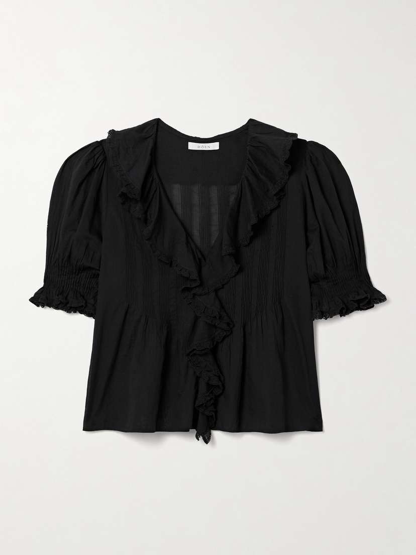 DÔEN Henri Ruffled Pintucked Organic Cotton-voile Top