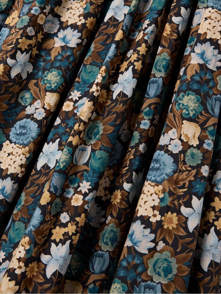 bijou shirred floral-print organic cotton-voile midi dress