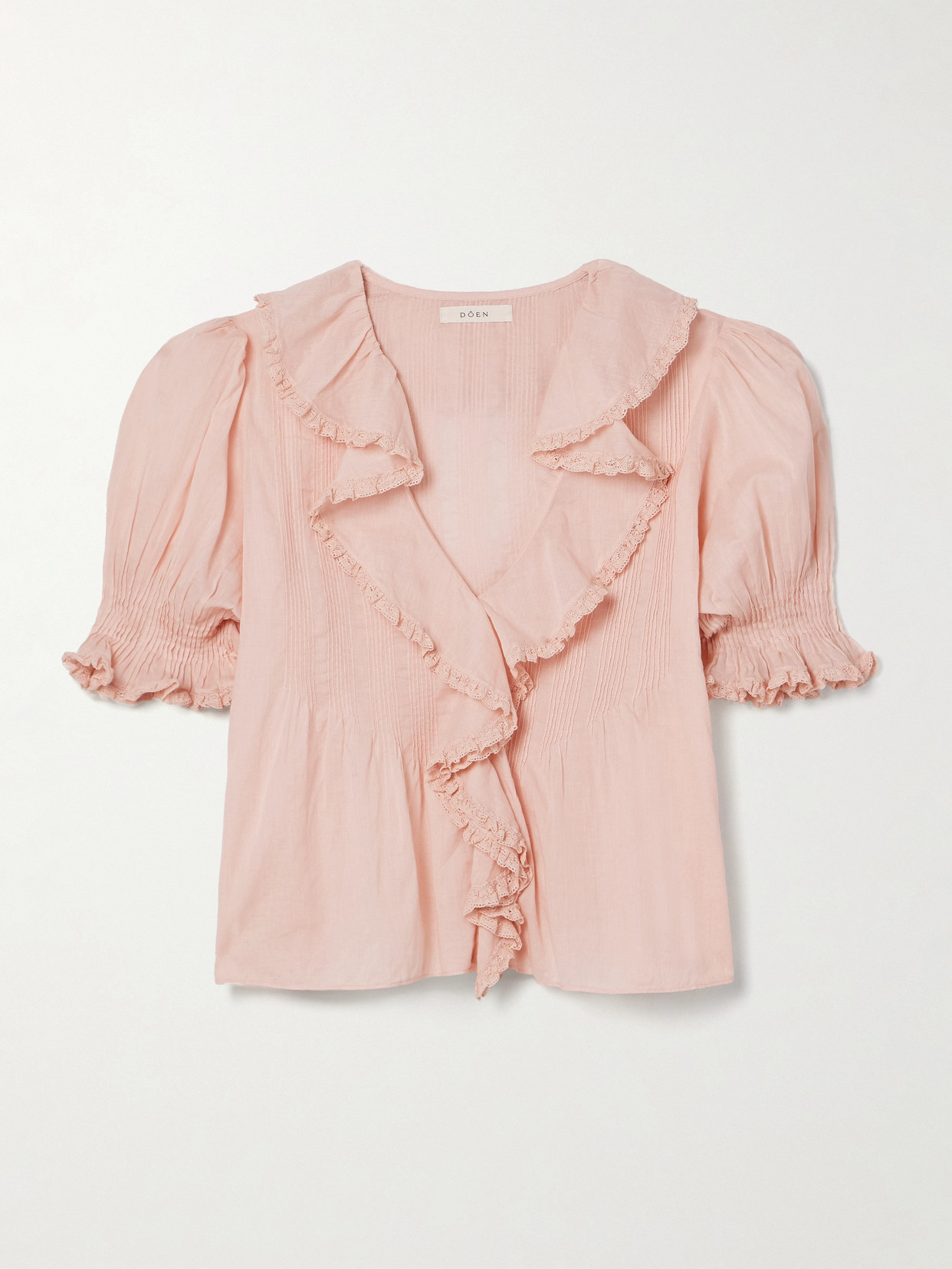 Doen Henri Lace-trimmed Ruffled Pintucked Organic Cotton-voile Blouse In Pink