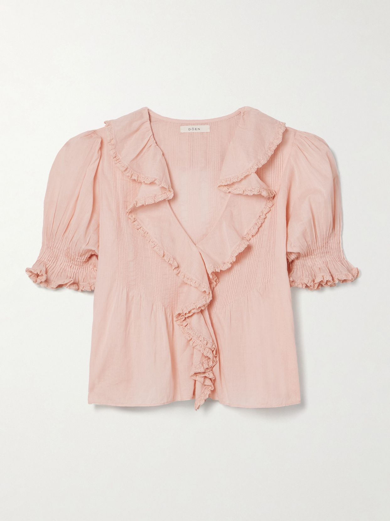henri lace trimmed ruffled pintucked organic cotton voile blouse